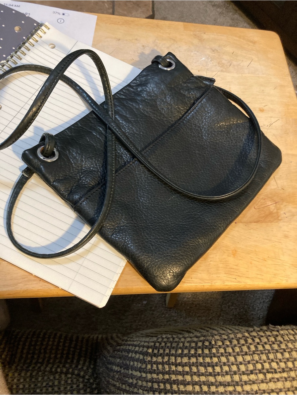 Classic Black Leather Crossbody Bag - Minimalist Women's Shoulder Bag